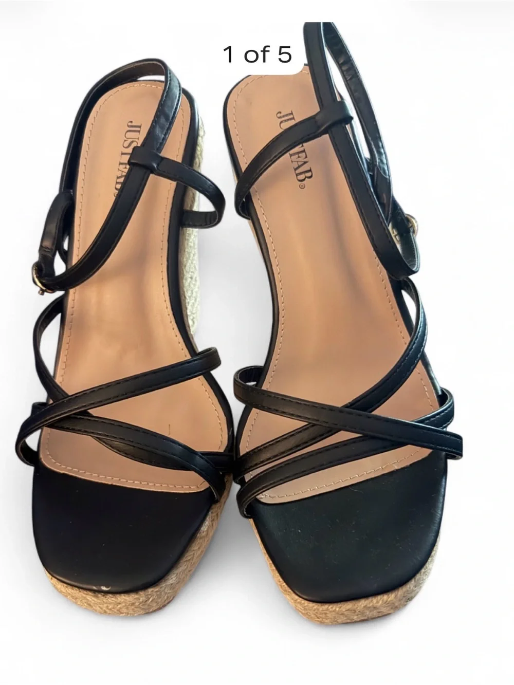 Just Fab black wedge sandals with espadrille sole SIZE 9 #wedges #espadrille